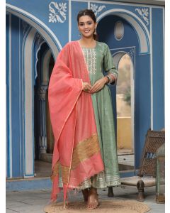 Silk Blend Embroidered Anarkali Kurta With Dupatta