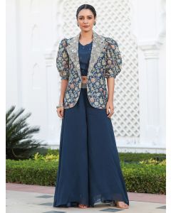 Floral Printed Straight Art Silk Top & Sharara Sets-AVKPLZ2258 BLUE