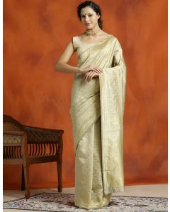 Beige Silk Banarasi Zari Woven Heavy Saree