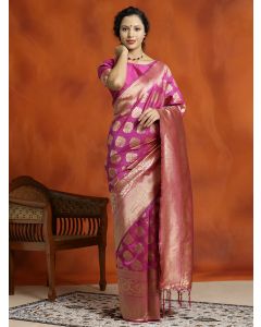 Pink Silk Banarasi Zari Woven Saree