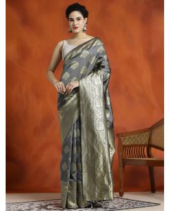 Grey Silk Blend Zari Woven Design Banarasi Saree 