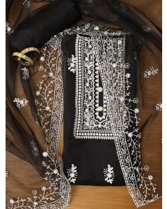 Black Unstitched Embroidered Organza Dress Material With Dupatta