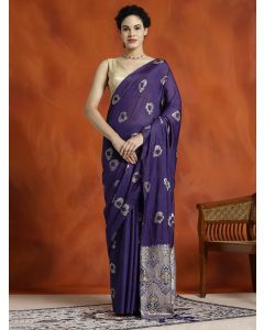 Navy Blue Silk Blend Banarasi Zari Woven Saree