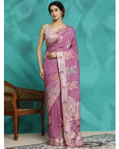 Zari Woven Heavy Lavender Banarasi Saree 