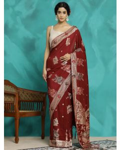 Maroon Zari Woven Heavy Banarasi Saree 