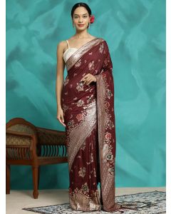 Festive Burgundy Zari Woven Heavy Banarasi Saree 