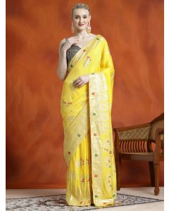 Heavy Banarasi Zari Woven Silk Blend Yellow Saree