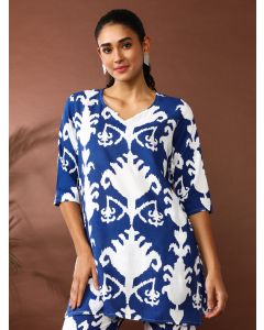 Floral Printed Straight Kurta & Trousers Sets-CS-101 Blue