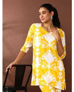 Floral Printed Straight Kurta & Trousers Sets-CS-101 Yellow