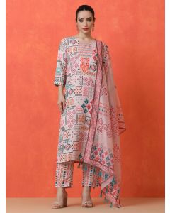 Floral Printed Straight Pure Cotton Kurta & Trousers Sets-DK-1010 Multi