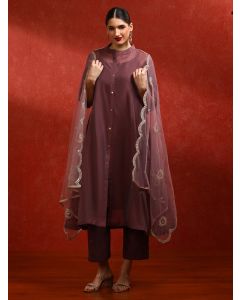Solid Solid A-Line Kurta & Trousers Sets-ES_2514_Purple
