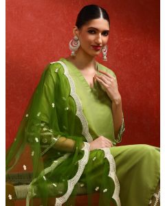 Solid Embroidered Straight Kurta & Trousers Sets-ES_2516_Green
