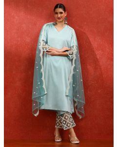 Solid Embroidered Straight Kurta & Trousers Sets-ES_2516_Sky Blue