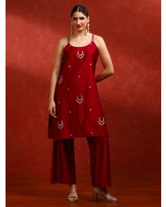 Floral Embroidered Straight Kurta & Trousers Sets-ES_2522_Maroon