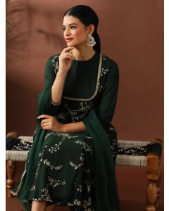 Floral Embroidered Straight Kurta & Trousers Sets-ES_7544 Green