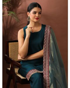Floral Embroidered Straight Silk Blend Kurta & Sharara Sets-ES_7545 Rama
