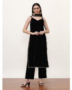 Velvet Solid Kurta Sets With Net Dupatta-ES_7505_Black_L