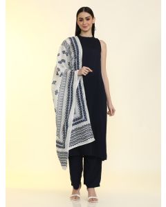 Solid Kurta Sets With Pure Cotton Dupatta-ES_7508_Navy Blue