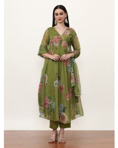 Printed Organza Floral Kurta Sets With Organza Dupatta-ES_7520_Green_L