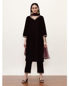 Velvet Solid Kurta Sets With Net Dupatta-ES_7523_Burgundy_L