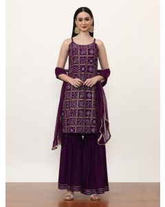 Printed Ethnic Motifs Kurta Sets With Poly Chiffon Dupatta-ES_7535_Purple_L
