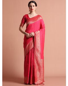 Pink Silk Banarasi Zari Woven Party Wear Saree