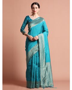 Silk Banarasi Zari Woven Sky Blue Party Wear Saree