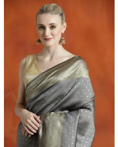 Grey Silk Banarasi Zari Woven Party Wear Saree