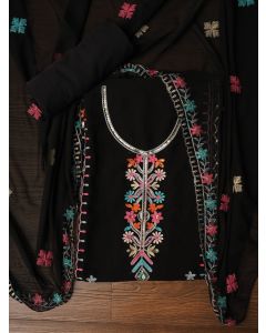 Black Sequin Embroidered Silk Georgette Dress Material with Dupatta