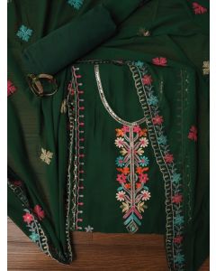 Green Sequin Embroidered Silk Georgette Dress Material with Dupatta