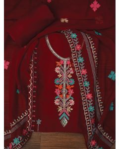 Red Sequin Embroidered Silk Georgette Dress Material with Dupatta