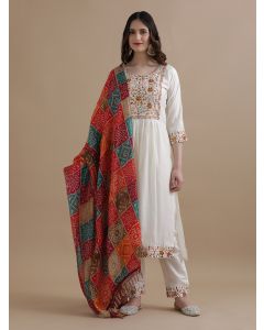 Embroidered Chanderi Cotton Ethnic Motifs Kurta Sets With Dupatta-GNS025