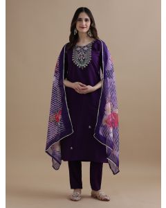 Embroidered Chanderi Cotton Ethnic Motifs Kurta Sets With Dupatta-GNS081 Lavender-L