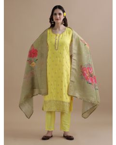 Embroidered Organza Ethnic Motifs Kurta Sets With Dupatta-GNS083 Yellow-XL