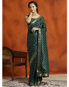 Mehandi Green Silk Banarasi Zari Woven Saree