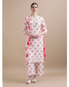 Pure Cotton Geometric Embroidered Kurta Sets With Dupatta HANDN-203 Red-S