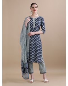Pure Cotton Embroidered Straight Kurta Sets With Dupatta HANDN-405