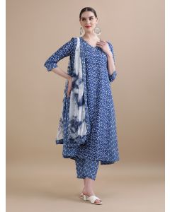 Embroidered Floral A-Line Mirror Work Kurta Sets With Dupatta HANDN-662