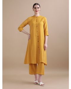 Pure Cotton Solid Kantha Work Kurta With Pant HANDN-693 Mustard-XL