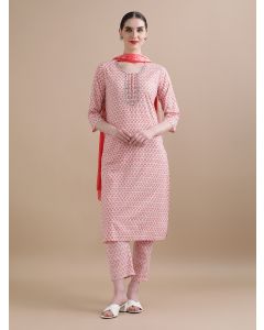 Pure Cotton Embroidered Straight Kurta Sets With Dupatta HANDN-71