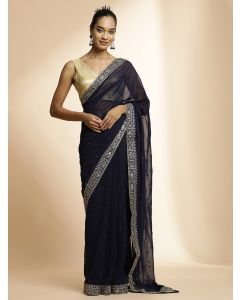 Blue Party Wear Sequin Work Georgette Saree 