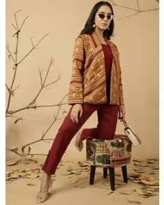 Maroon Jacquard Chanderi Jacket