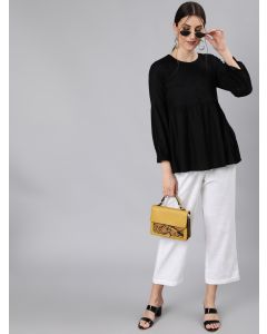 White Cotton Slub Straight High Rise Bottom-Fold Pants