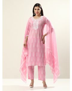 Yoke Design Pure Cotton Floral Kurta Sets With Dupatta-JAIPURRR-23 Light Pink