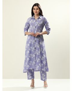 Printed Floral Pure Cotton Kurta Sets-JAIPURRR-24 Purple