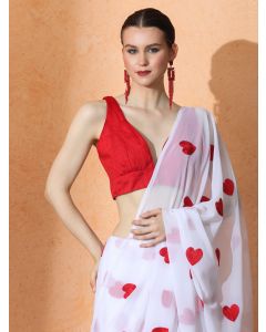 Embellished Georgette Saree with Unstiched Blouse-JJ 1021 White