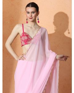 Embellished Georgette Saree with Unstiched Blouse-JJ BABLI Pink