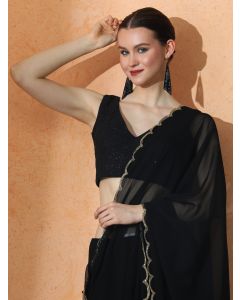 Embellished Georgette Saree with Unstiched Blouse-JJ BABLI Black