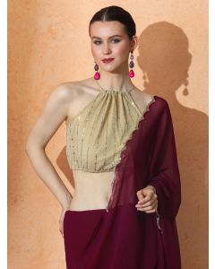Embellished Georgette Saree with Unstiched Blouse-JJ BABLI Dark Red
