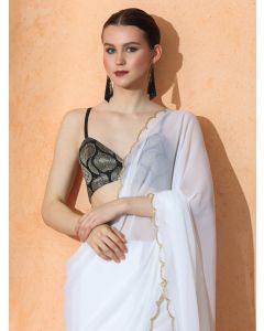 Embellished Georgette Saree with Unstiched Blouse-JJ BABLI White